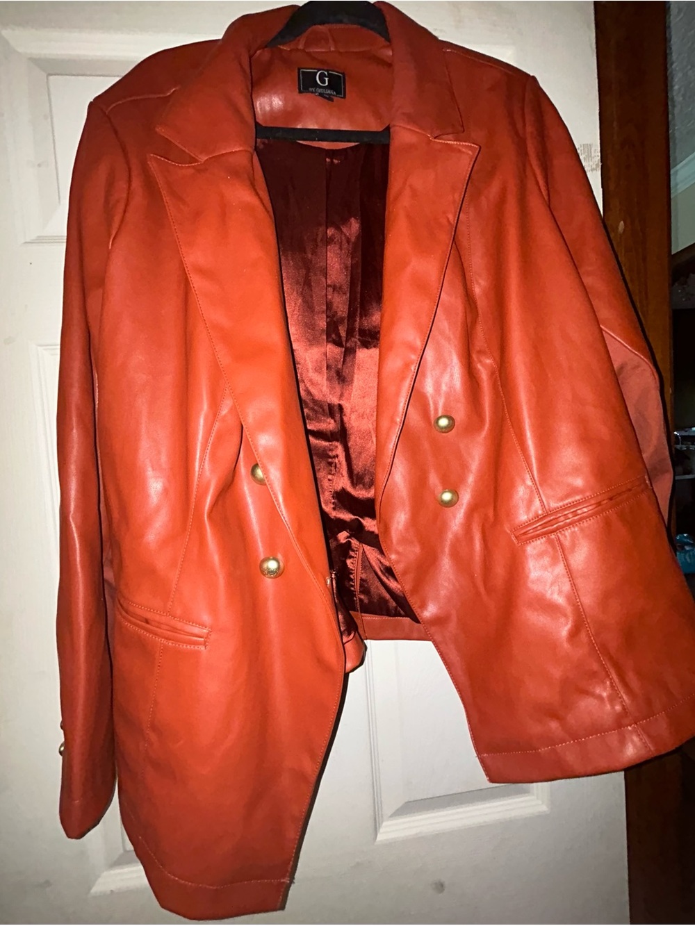 Orange Leather  Blazer Jacket